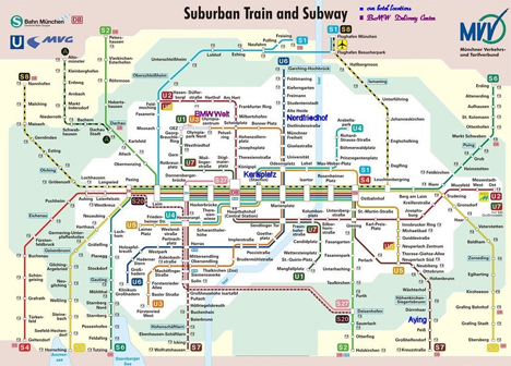 Kart over tog og undergrunnsbaner